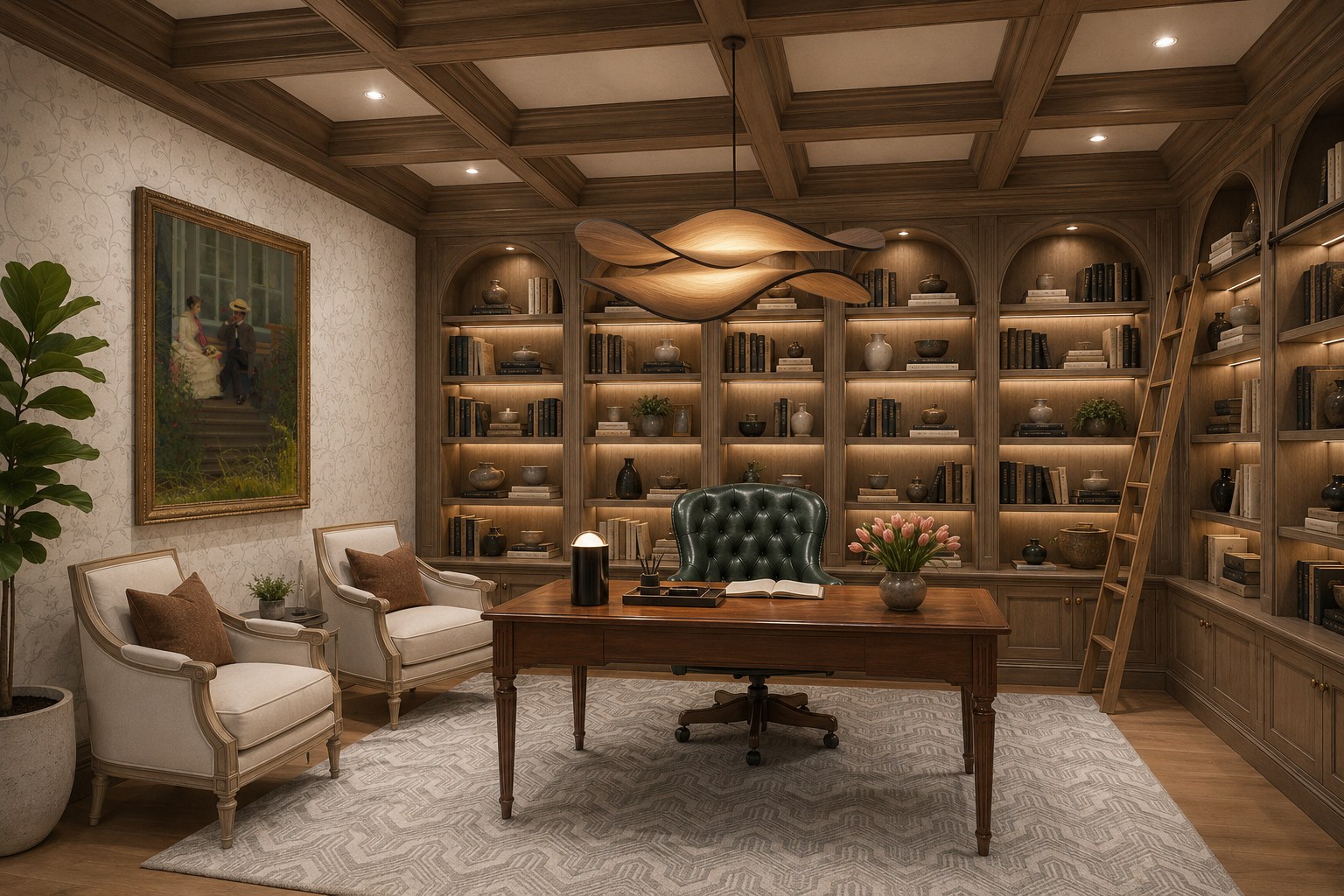 Library — fitted oak shelving